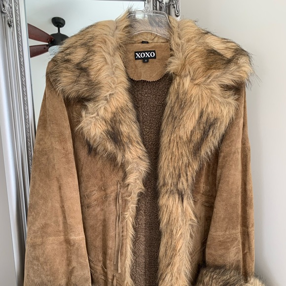 XOXO Suede Look Sherpa Lined Coat - Picture 1 of 8